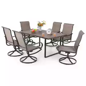 7 Pcs Outdoor Patio Dining Set Furniture Backyard with Metal Table Swivel Chairs - Picture 1 of 11