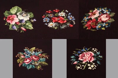 GORGEOUS SET OF 5  15" +OR- SQUARE NEEDLEPOINT PILLOW TOPS OR CHAIR SEAT COVERS - Image 1 of 4