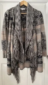 Cárdigan abierto Knox Rose para mujer S gris beige boho cascada flecos puños acanalados - Imagen 1 de 13