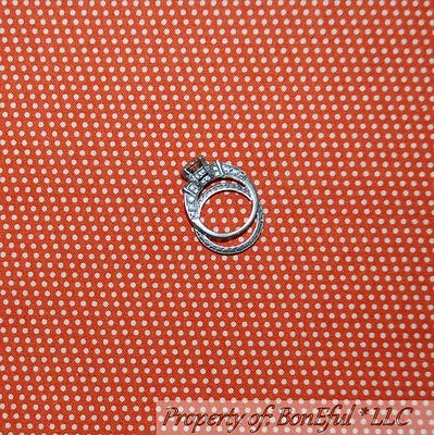 BonEful Fabric FQ Cotton Quilt VTG Orange White Pin Polka Dot Stripe Calico Tiny - Image 1 of 4