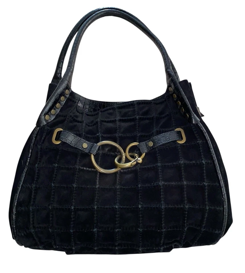 Bolso de Hombro Couture Donald Pliner Cuero Gamuza Texturizado Negro Hecho en Italia Foto 1 de 4