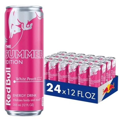 (24 Pack) Red Bull Summer Edition White Peach Energy Drink with Vitamins, 12 Oz