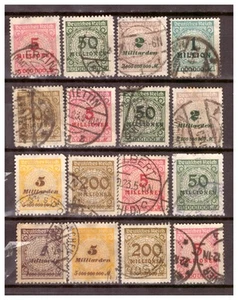 Deutsches Reich 1923 Sammlung Rosettenmuster aus Mi.313-330 gestempelt 2 - Bild 1 von 1