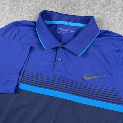 Camisa Polo de Golf Nike Tour Hombres Mediana Azul Momentum Rayas Transpirable Trabajo Oficina Foto 1 de 4