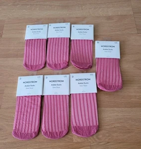 Paquete de 7 calcetines tobilleros Nordstrom para mujer 6-10 1/2 rayas transparentes rosa malva - Imagen 1 de 3
