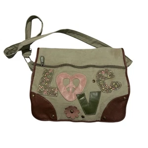 Bongo Messenger Bag Olive Green Crossbody Peace Sign Love Hippie 60's 70's - Picture 1 of 9
