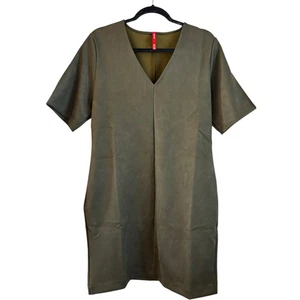NWT Spanx Faux Suede Column Dress in Utility Green XL Short Sleeve V Neck - Picture 1 of 6