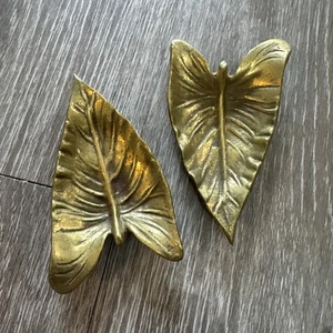 ART NOUVEAU Vintage Virginia Metalcrafters Solid Brass Calla Lily Leaf Dish MCM - Picture 1 of 8
