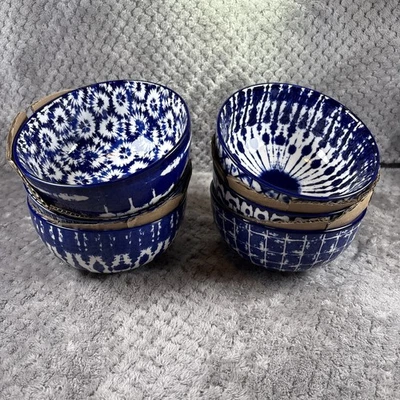 6 Signature Housewares Bowls Cobalt Blue/White Tie-Dye Printed Stoneware - Image 1 of 4