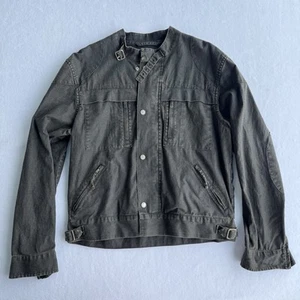 Vintage Tre Vero Men's Brown Linen Motorcycle Jean Denim Jacket Medium Zip-Up - Picture 1 of 8
