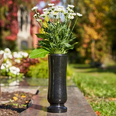 Dekorative Blumen-Vase Naturstein Granit Schwarz Blumen-Topf Design Tisch-Vase - Bild 1 von 4