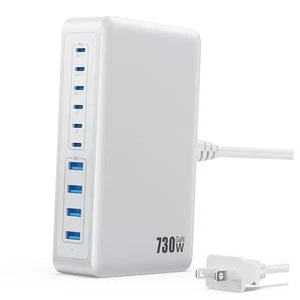 730W USB C Charger Block,10-Ports GaN V Fast Charging Classic Size A-White - Afbeelding 1 van 8