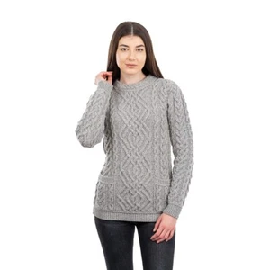 SAOL Irish Aran Sweater Women's 100% Premium Merino Cable Knitted Pullover - Picture 1 of 14