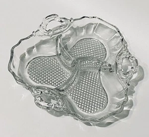 MCM Clear Glass Divided Condiment Relish Snack Plate Vtg Dish Handled - Picture 1 of 6