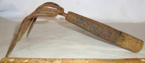 antique forged 4 prong hand held garden rake, cultivator & CLAM RAKE Cover