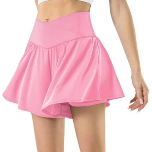 Womens Tennis Skirt with Pockets Crossover High Waisted Athletic Shorts Golf ... - Picture 1 of 6