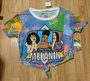 Juniors ON FIRE MELANIN QUEENS CROP TOP TIE DYE DIAMOND GRAPHIC T SHIRT L NEW  - Picture 1 of 2