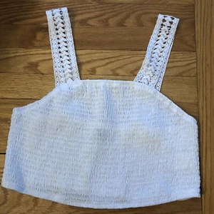 Shein Cami Crop Top 1XL White Body Is Shirred (stretchy)10” With Lace Straps - Picture 1 of 4