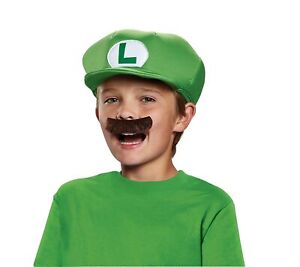 Luigi Hat Mustache Green Super Mario Brothers Halloween Child Costume Accessory