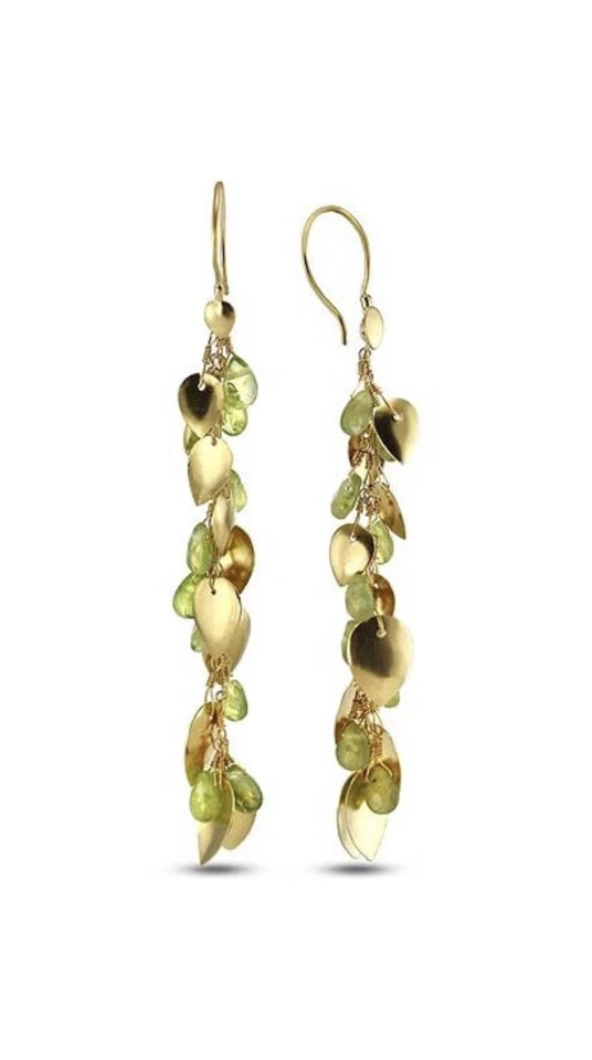 24K Gold Plated Sterling Silver Chandelier Earrings W/ Genuine Peridot . B24 - Image 1 of 4