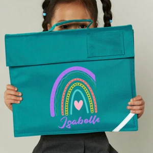 Personalisierte Regenbogen-Buchtasche beliebiger Name Text Jungen Mädchen zurück Kinder zur Schule #BTC - Bild 1 von 22