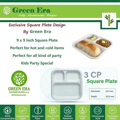 9" Disposable 100 Meal Plates With 3 Compartment Compact for All Occasion Party - Image 1 of 4