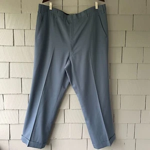 50s Vintage Kingswood Blue Gray Flat Front Gabardine Mens Pants with Cuff 40x29 - Picture 1 of 8