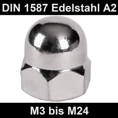 Hutmuttern DIN 1587 Edelstahl A2 V2A Inox - M3 M4 M5 M6 M8 M10 M12 M16 Hutmutter - Bild 1 von 4