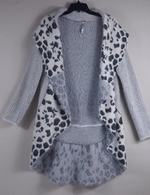 Monoreno L Black & White SOFT Oversized Cheetah Waterfall Collar Open Cardigan  Foto 1 de 4