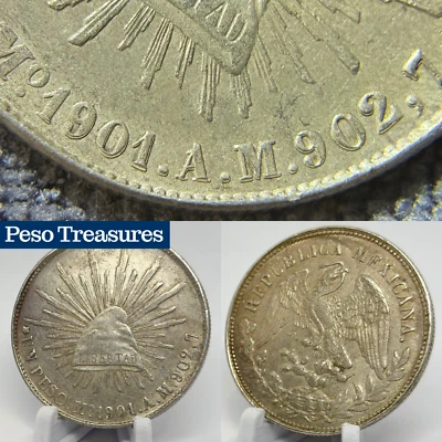 1901 Mexico Un Peso Silver Coin – Huge Machine Doubling Error | Nicer Condition - Image 1 of 4