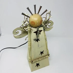 Large Primitive Salvage Wood Reclaimed Art Style Angel Lamp Farmhouse Rustic EUC - Picture 1 of 6