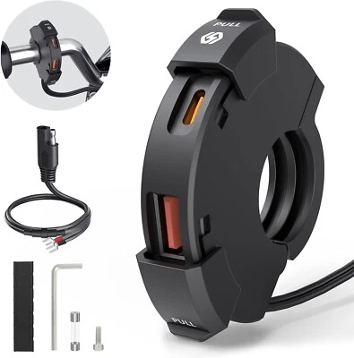 Motorcycle QC 3.0 USB Type-C Charger Adapter Handlebar Mounting Phone Waterproof - Image 1 of 4