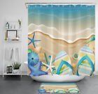 Coastal Beach Ocean Wave Blue Starfish Shower Curtain Set for Bathroom Decor