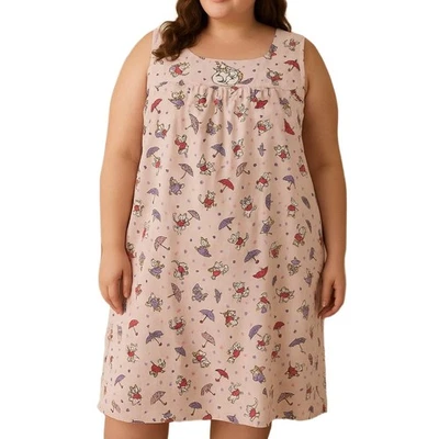 Handmade Cat Dog Print lightweight  Nightgown Sz 4x Pink Umbrella Hearts 80s 90s - Image 1 of 4