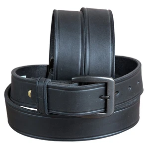 67MF 32 Inch 3D Black Mens Basic Leather Belt Brass Tone Removable Buckle - Picture 1 of 1