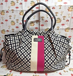 Kate Spade diaper bag tote black white pink double hande with changing pad - Picture 1 of 17