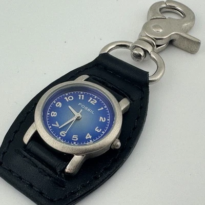Fossil Pocket Watch Women Silver Blue Snap-on Quartz Japan Analog New Battery - Image 1 of 4
