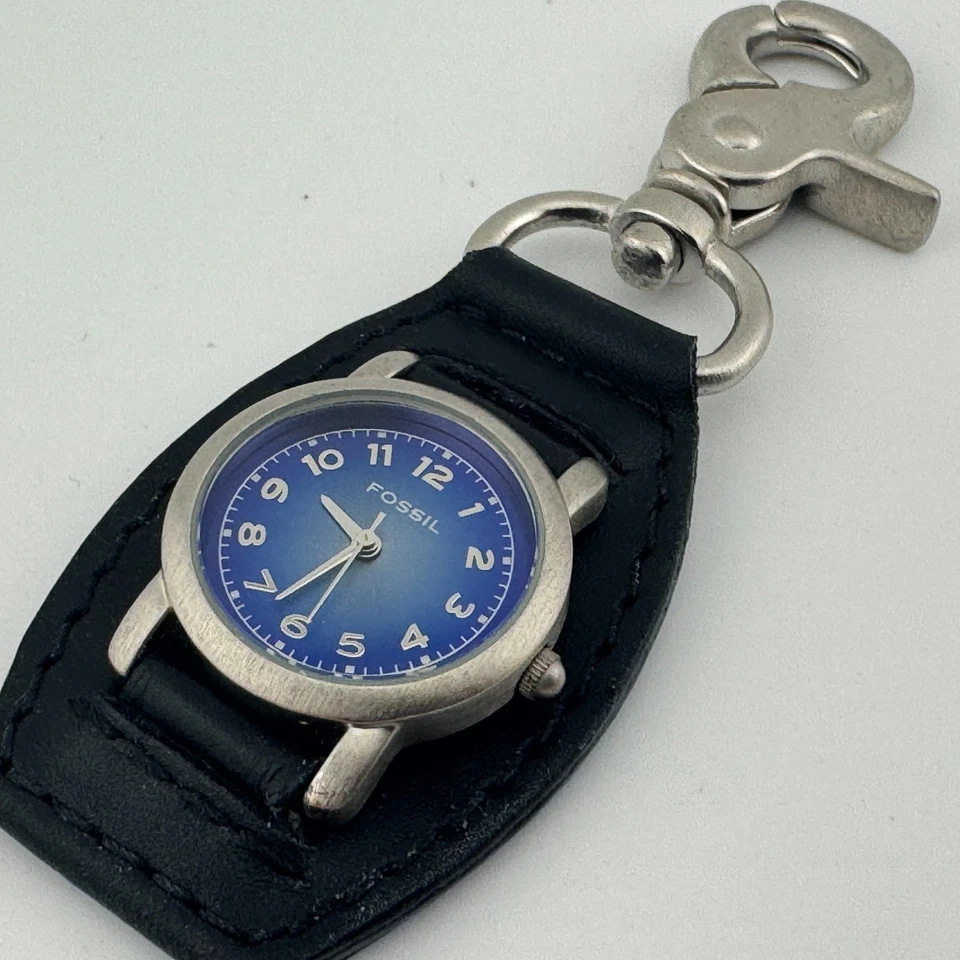 Reloj Bolsillo Fossil Mujer Plateado Azul Snap-on Cuarzo Japón Analógico Batería Nueva Foto 1 de 4