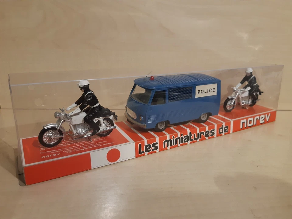 JOUET ANCIEN NOREV PEUGEOT FOURGON J7 POLICE AVEC ESCORTE COFFRET N°109 + BOITE - Photo 1/4
