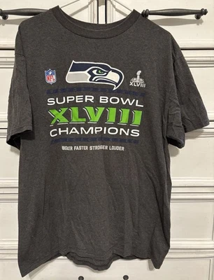 Nike Seattle Seahawks Camiseta Gráfica Para Hombres L Gris NFL Super Bowl 48 Campeones 2014 Foto 1 de 3