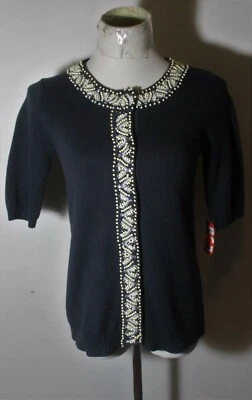 Suéter Cárdigan ISSAC MIZRAHI Azul Marino Botón a Presión Cuentas Talla XXS NUEVO CON ETIQUETAS Foto 1 de 4