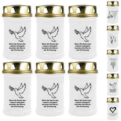 HSCANDLE Grabkerze 6er Pack Grablicht 48h Brenndauer Weiß Grablampe Grab Kerze Sprüche