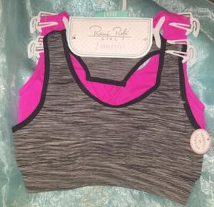 RENE' ROFE' GIRLS 2 SEAMLESS BRALETTES GRAY STRIPED/PINK SIZE LARGE NWT - Picture 1 of 4