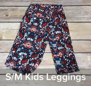 LuLaRoe Kids Leggings S/M Red White Blue Flowers and Vines NWT - Picture 1 of 2