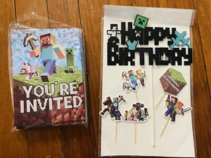 Riesiges Set Minecraft Geburtstag Party Zubehör - Einladungen, Kuchen & Cupcake Topper - Bild 1 von 12