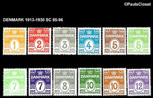 DENMARK 1913-30 SC 85-96 CROWN & WATERS MINT SEE LIST - Picture 1 of 2