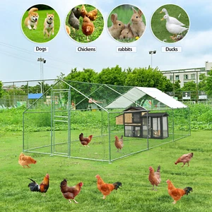10x20x6.6 ft Large Metal Chicken Coop Walk-In Chicken Run Peaked Roof w/Cover - Picture 1 of 9