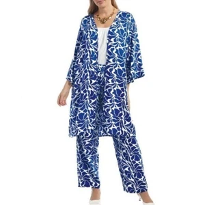 Masseys Set Pantaloni Giacca Kimono Donna Blu e Bianco Floreale 1X - Foto 1 di 9