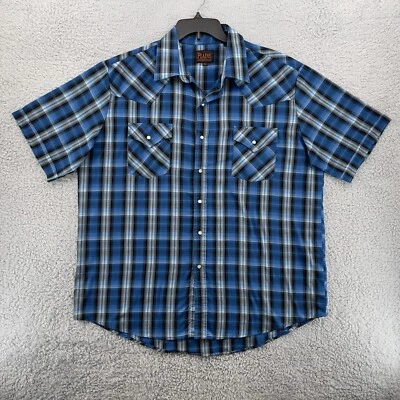 Camisa de hombre Ely Plains XL azul a cuadros perla manga corta camisa occidental a presión Foto 1 de 4