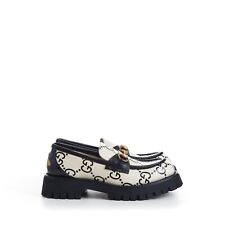 GUCCI 1350$ White & Black Chunky Loafers - Maxi GG, Horsebit, Bee Embroidery